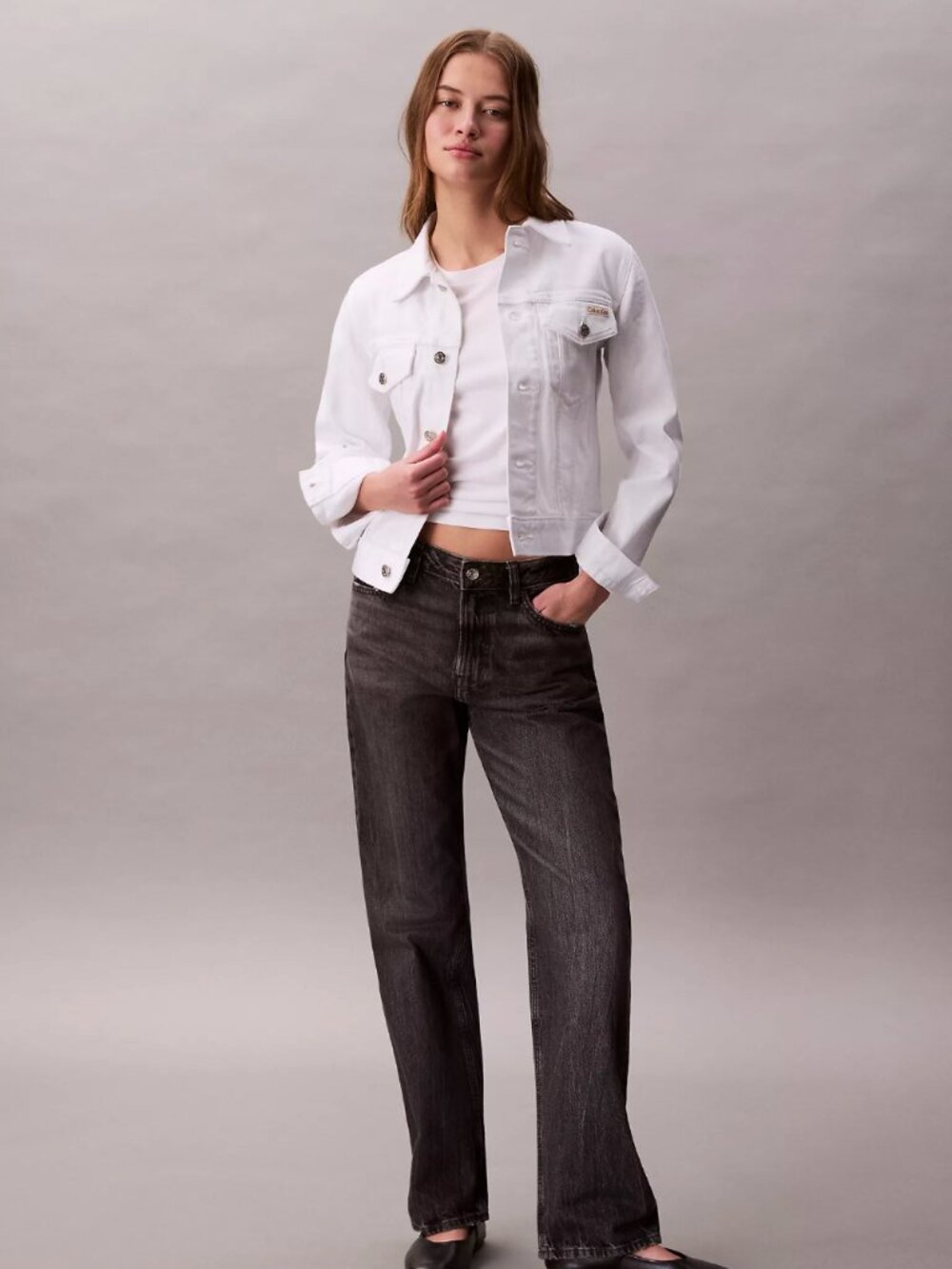 Calvin Klein Classic Denim Trucker Jacket Optic White Sz L Retail Price $109.00 - Picture 3 of 15